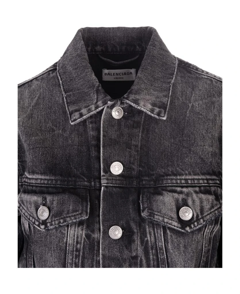 商品Balenciaga|Woman Shrunk Ruffled Jacket In Black Japanese Denim,价格¥6711,第3张图片详细描述