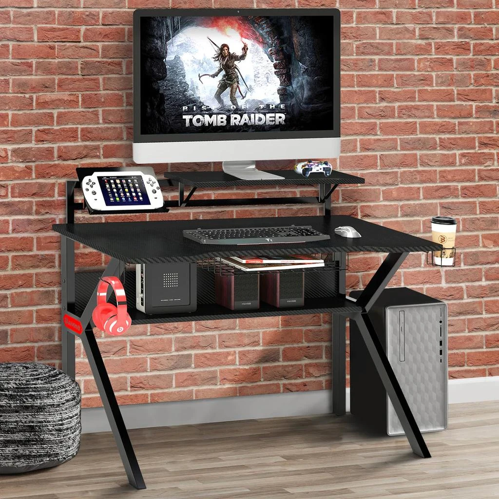 商品FurnizzeMe|PVC Coated Ergonomic Metal Frame Gaming Desk with K Shape Legs, Black,价格¥2972,第2张图片详细描述