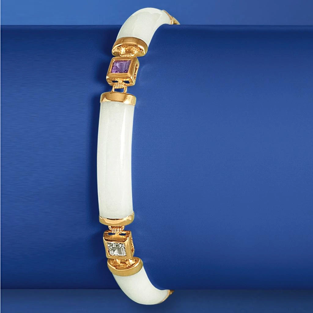 商品Ross-Simons|Multi-Gemstone and White Jade "Bless" Bracelet in 14kt Gold Over Sterling,价格¥1263,第4张图片详细描述