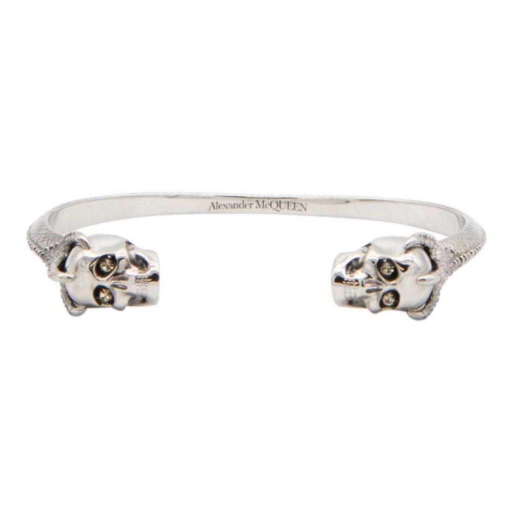 Alexander McQueen Twin Skull Embellished Cuff Bracelet商品第1张图片规格展示