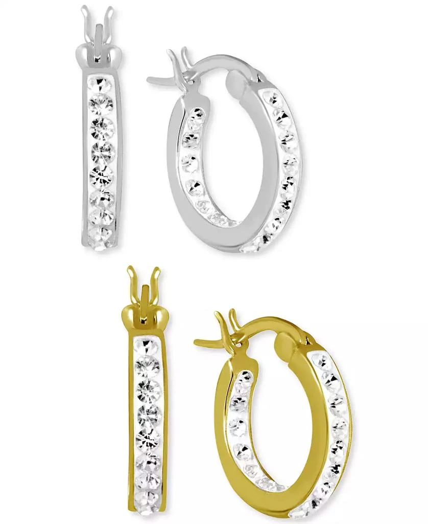 商品Essentials|2-Pc. Set Crystal Small Hoop Earrings in Silver-Plate & Gold-Plate, 0.65",价格¥371,第1张图片