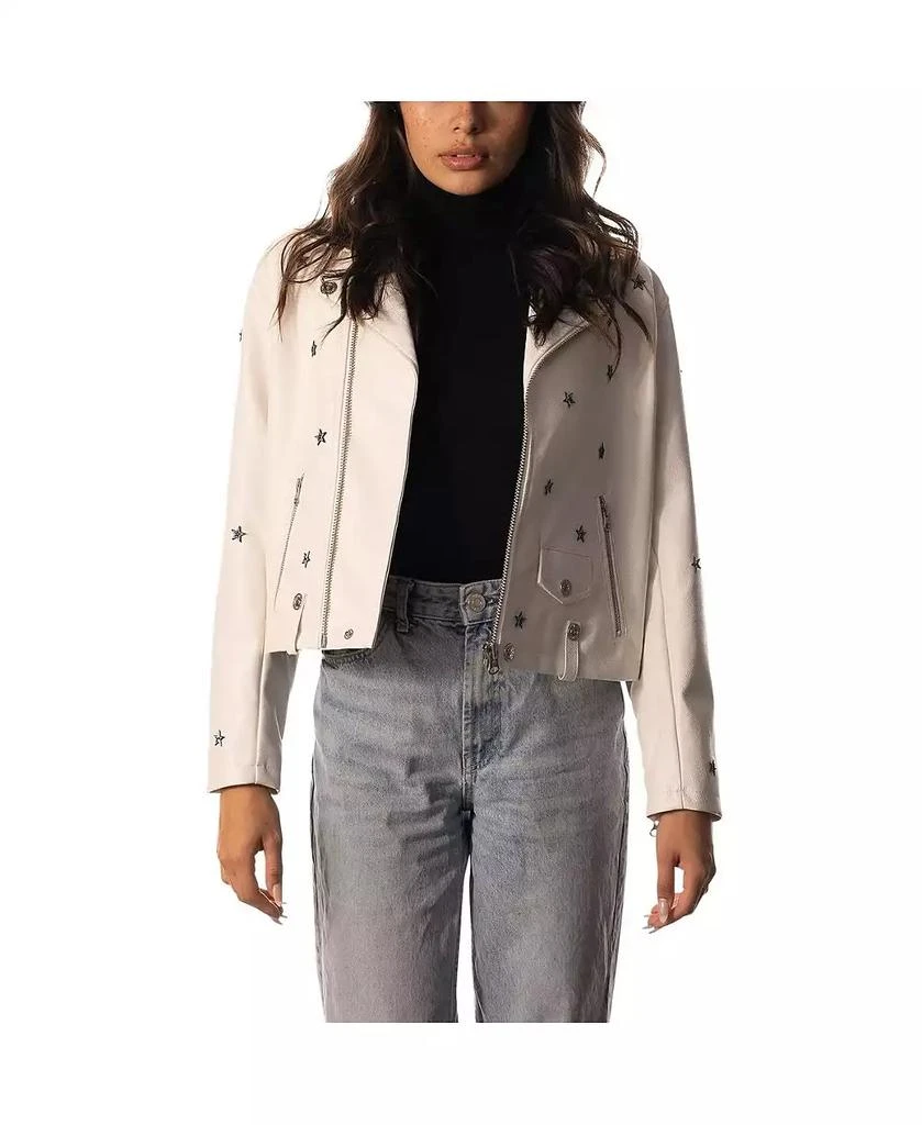 商品The Wild Collective|Women's White Dallas Cowboys Faux Leather Full-Zip Racing Jacket,价格¥886,第1张图片