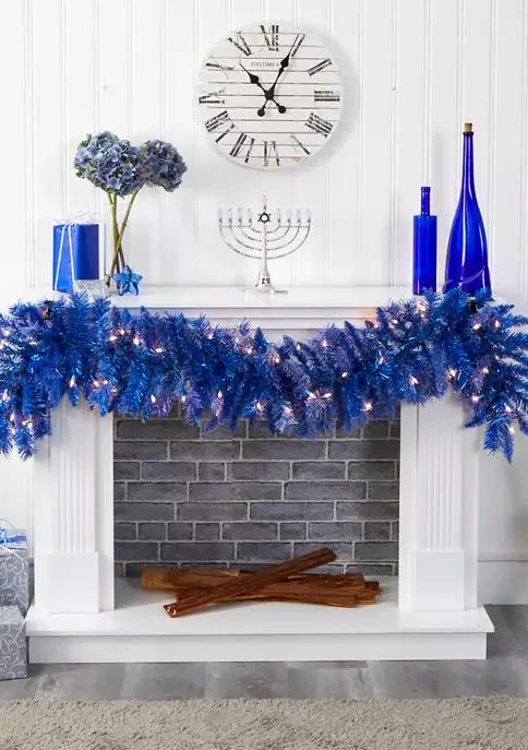 商品NEARLY NATURAL|Blue Christmas Garland,价格¥1064,第1张图片