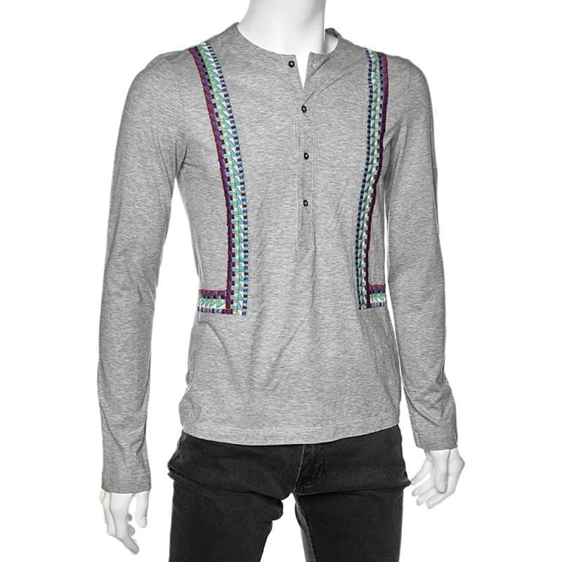 商品[二手商品] Just Cavalli|Just Cavalli Grey Cotton Embroidered Detailed Long Sleeve T-Shirt M,价格¥1468,第4张图片详细描述