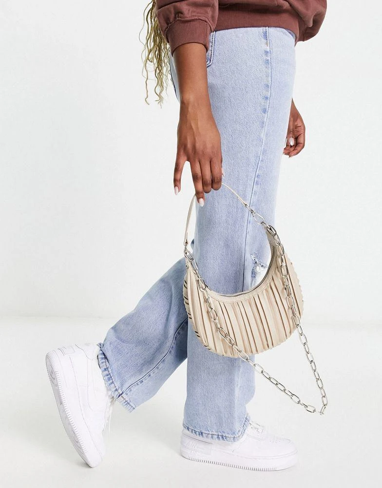 商品ASOS|ASOS DESIGN pleated shoulder bag with chain detailing in stone,价格¥198,第2张图片详细描述