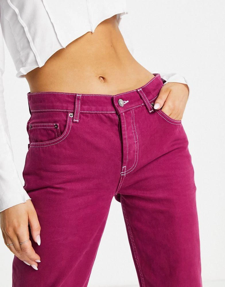 商品ASOS|ASOS DESIGN low rise straight leg jean in maroon with contrast thread,价格¥136,第3张图片详细描述