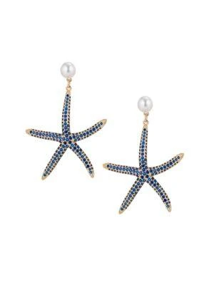 商品Eye Candy LA|Luxe Goldtone, Faux Pearl & Cubic Zirconia Starfish Drop Earrings,价格¥364,第1张图片