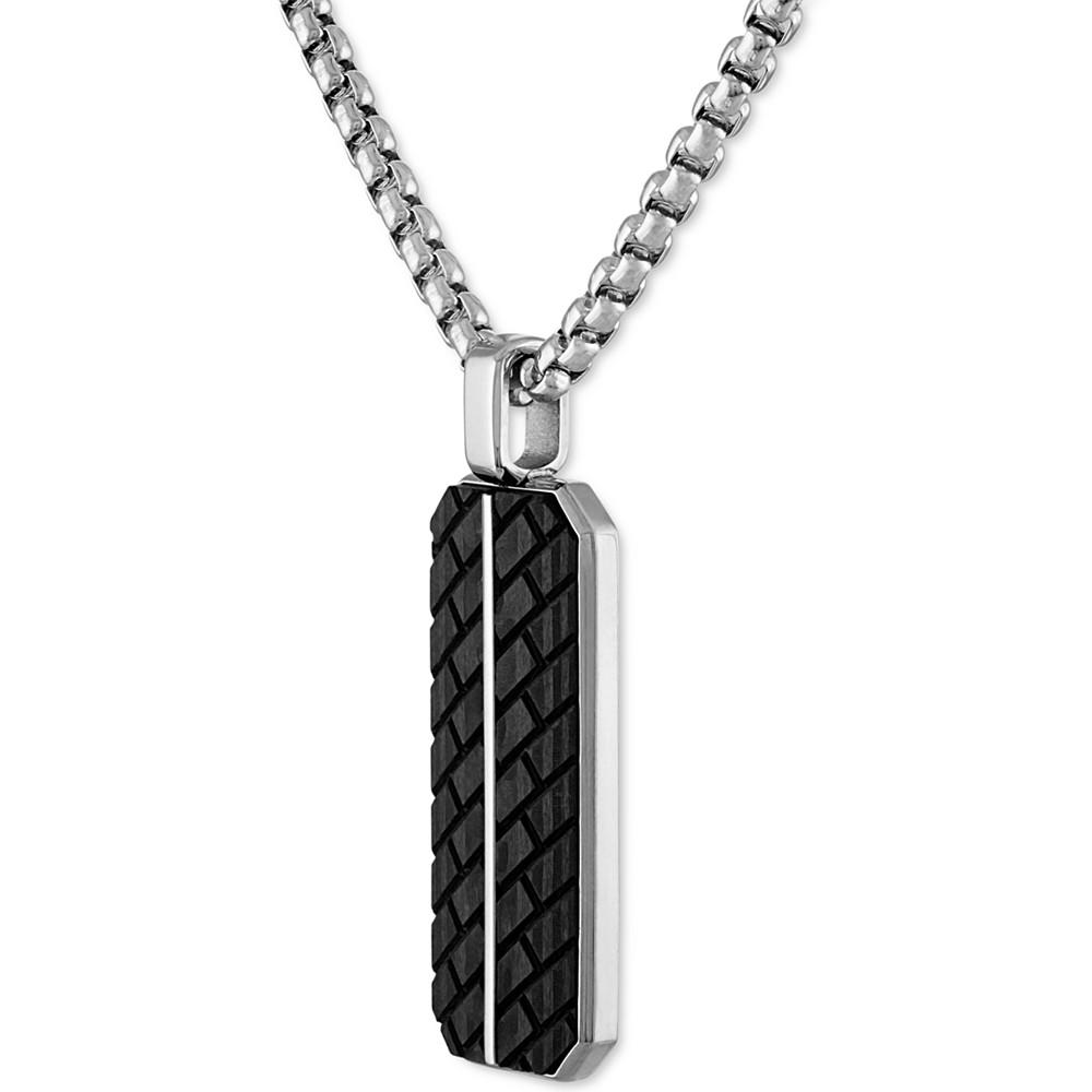 Textured Carbon Fiber Dog Tag 22" Pendant Necklace, Created for Macy's商品第2张图片规格展示