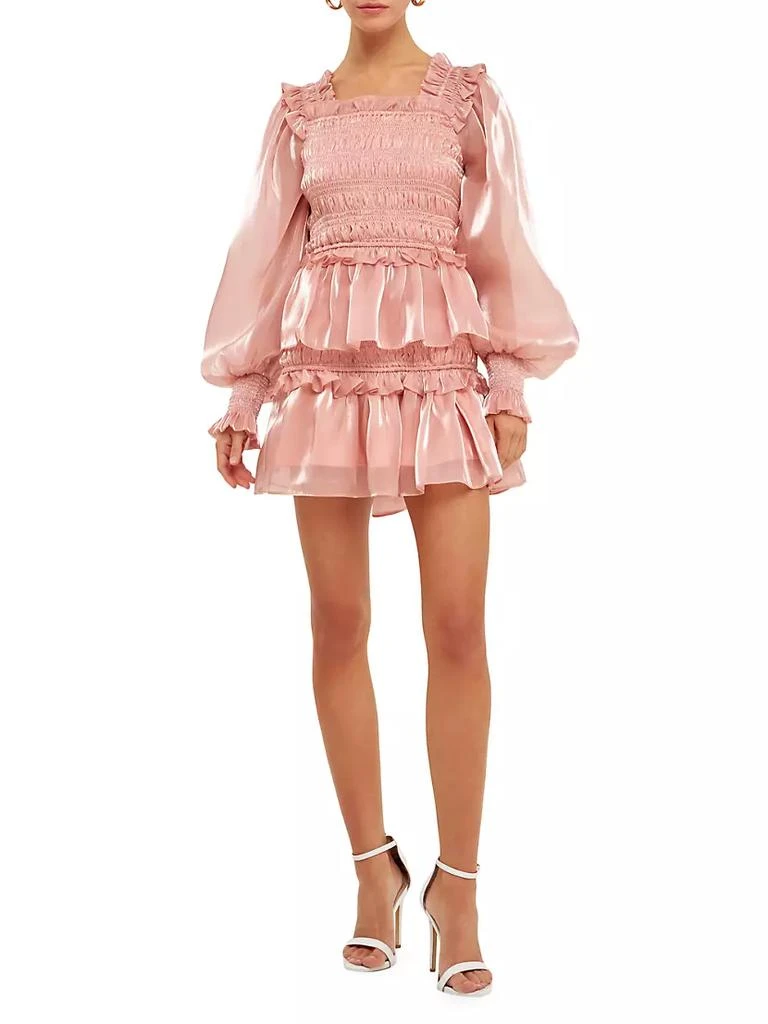 商品Endless Rose|Sheen Smocked Long Sleeve Mini Dress,价格¥1274,第2张图片详细描述