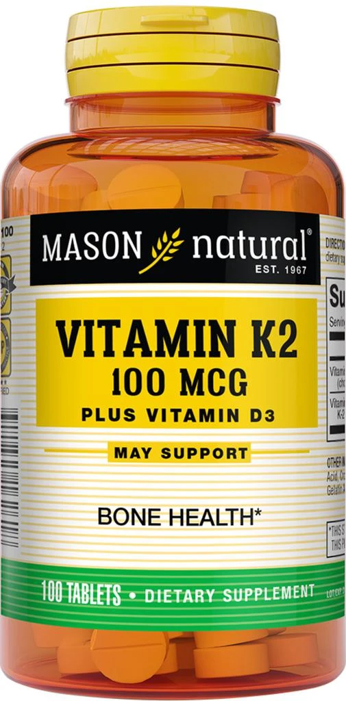 商品Mason Naturals|Vitamin K Supplements: K2 100 mcg plus D3 1000 iu,价格¥61,第1张图片
