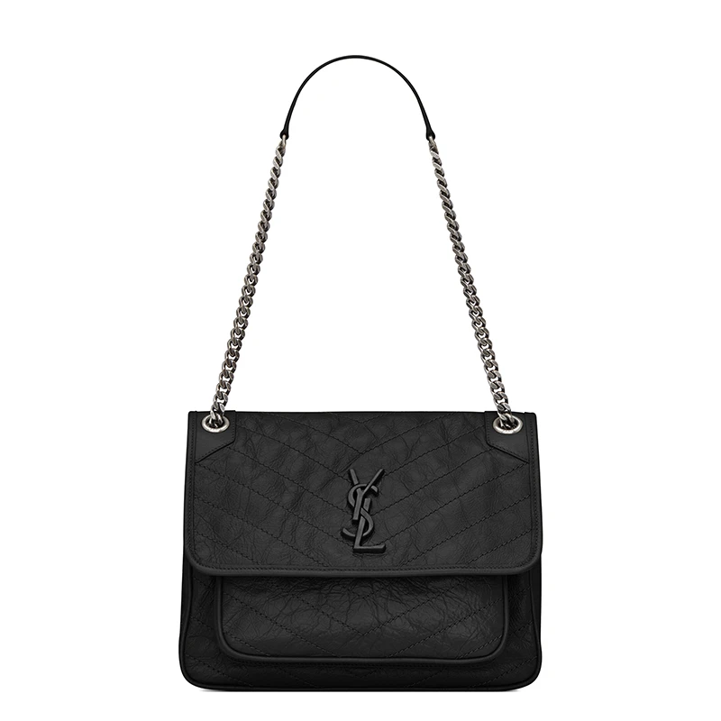 商品Yves Saint Laurent|SAINT-LAURENT PARIS/圣罗兰 YSL 新款 NIKI系列 女士中号黑色复古褶皱小牛皮翻盖徽标按扣单肩斜挎包6331580EN041000,价格¥20240,第1张图片