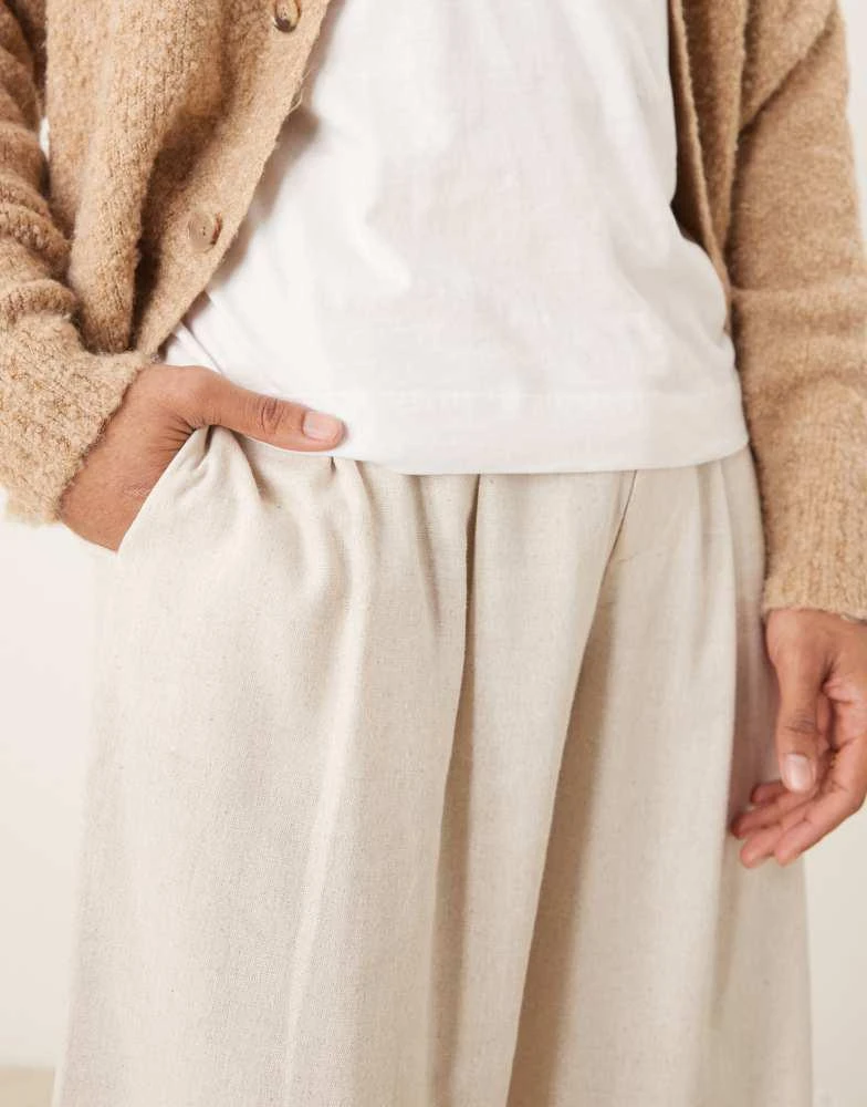 商品ASOS|ASOS DESIGN loose fit smart trousers with wide waistband and linen blend in neutral,价格¥436,第3张图片详细描述