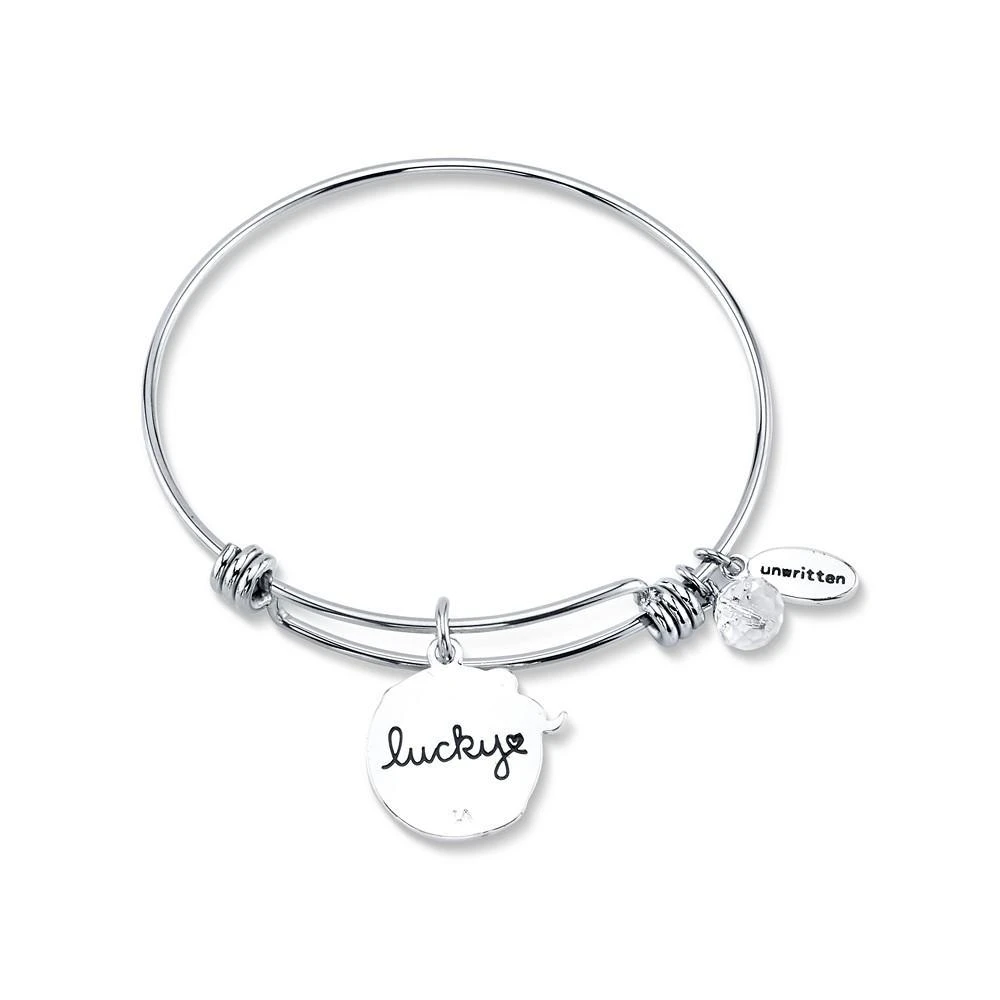 商品Unwritten|Elephant Lucky Disc Bangle Bracelet in Stainless Steel and Silver-Plate,价格¥105,第2张图片详细描述