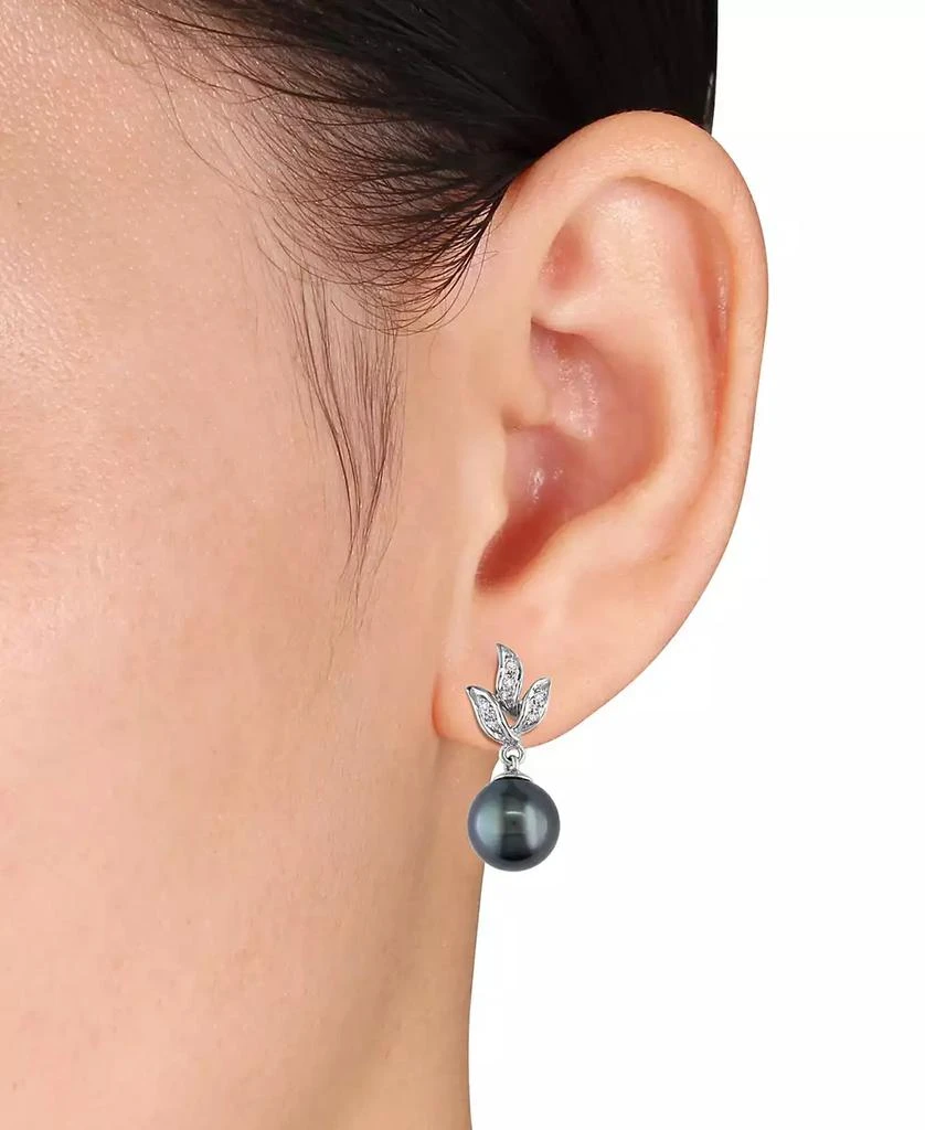 商品Macy's|Tahitian Cultured Pearl (9-9.5mm) and Diamond (1/10 ct. t.w.) Floral Earrings in 10k White Gold,价格¥4140,第2张图片详细描述