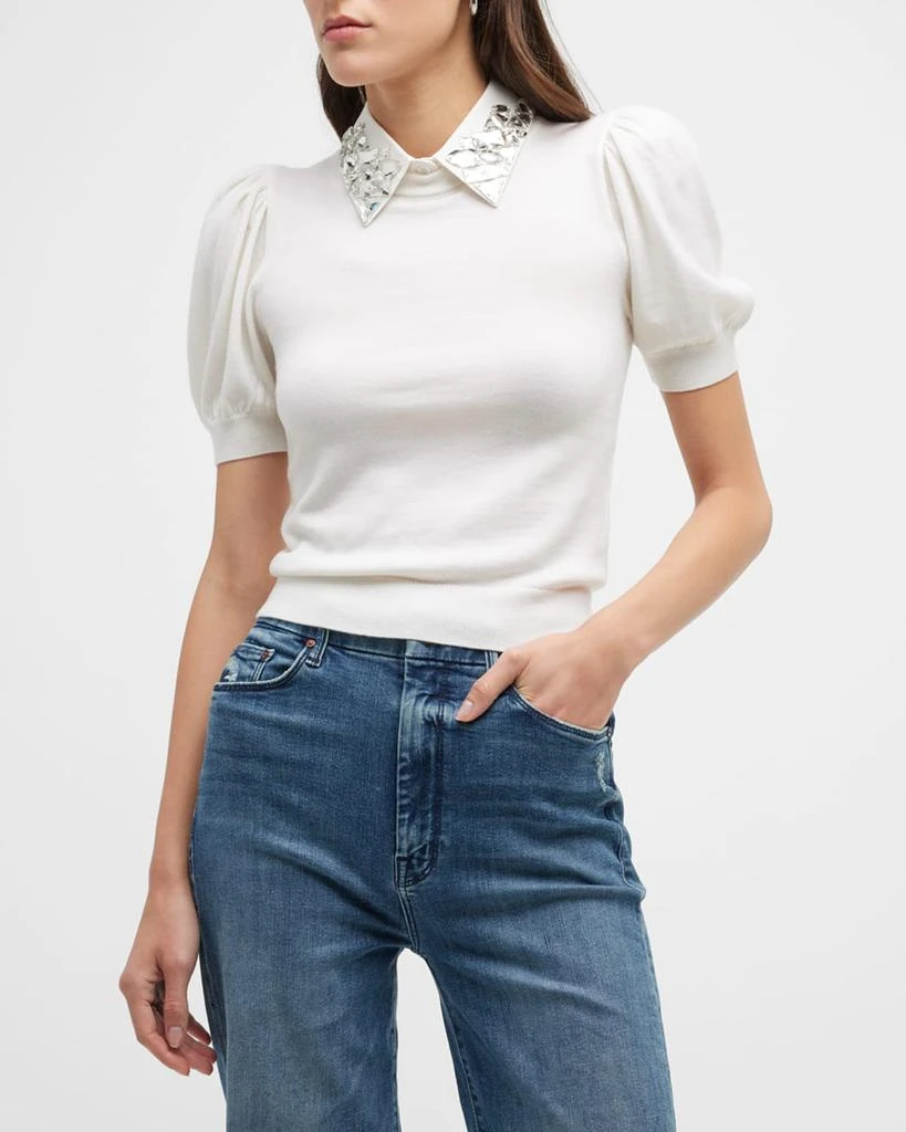 商品Alice + Olivia|Ciara Embellished-Collar Puff-Sleeve Sweater,价格¥805,第1张图片