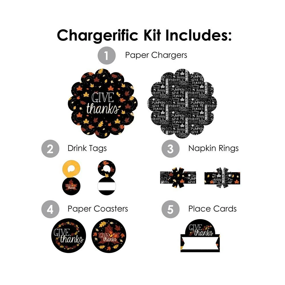 商品Big Dot of Happiness|Give Thanks Thanksgiving Party Paper Charger & Table Decor Chargerific Kit for 8,价格¥150,第3张图片详细描述