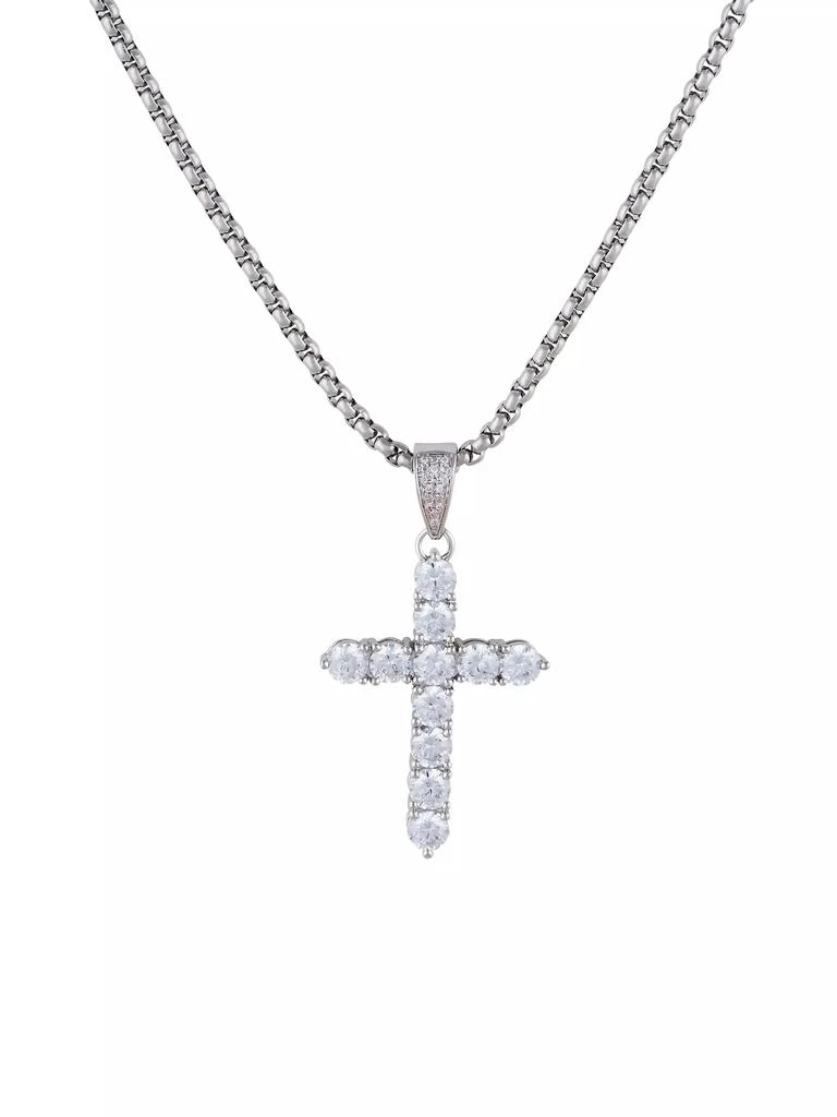 商品Darkai|18K White Gold-Plated &amp; Cubic Zirconia Cross Pendant Necklace,价格¥952,第1张图片