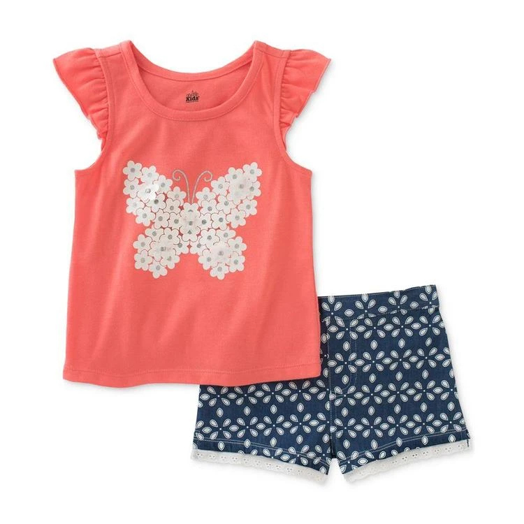 商品KIDS HEADQUARTERS|2-Pc. Butterfly Top & Denim Shorts Set, Baby Girls (0-24 months),价格¥50,第1张图片