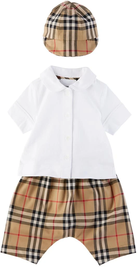 商品Burberry|三件装驼色格纹婴儿套装,价格¥4144,第1张图片