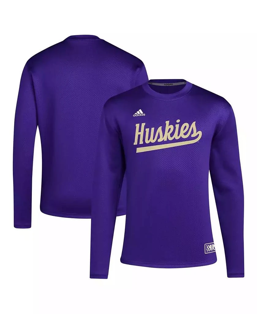 商品Adidas|Men's Purple Washington Huskies Reverse Retro Baseball Script Pullover Sweatshirt,价格¥601,第1张图片