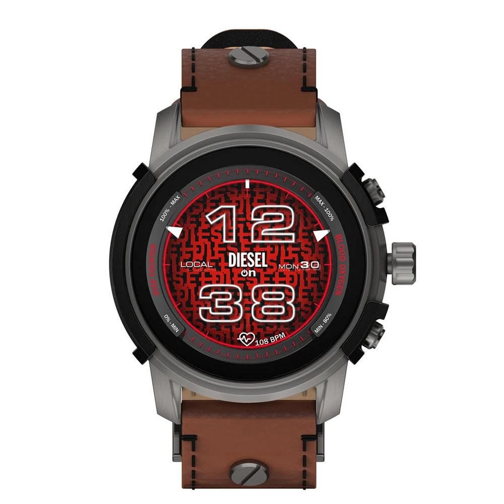 商品Diesel|Men's Touchscreen Griffed Brown Leather Strap Smartwatch, 48mm,价格¥2605,第1张图片