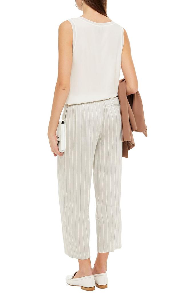 Cropped striped linen-blend twill wide-leg pants商品第3张图片规格展示