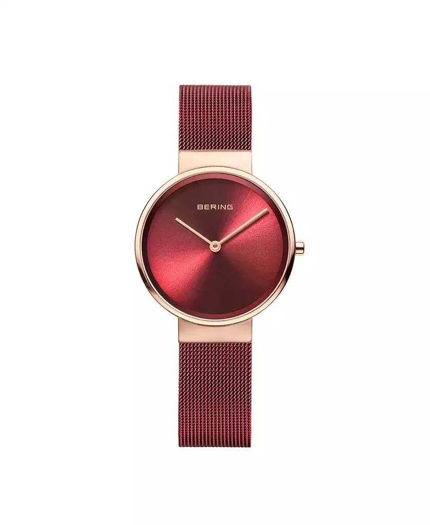商品Bering|Women's Classic Red Stainess Steel Milanese Mesh Bracelet Watch 31mm and Rose Gold-Tone Crystal Accent Bead Bracelet Gift Box Set,价格¥1706,第3张图片详细描述