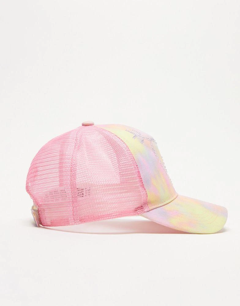 商品COLLUSION|COLLUSION diamante trucker cap in tie dye pink,价格¥72,第3张图片详细描述