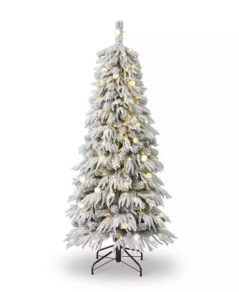 商品Seasonal|Frosted Acadia 6' Pre-Lit Flocked PE Mixed PVC Slim Tree with Metal Standing, 1865 Tips, 200 Changing LED Lights,价格¥880,第1张图片