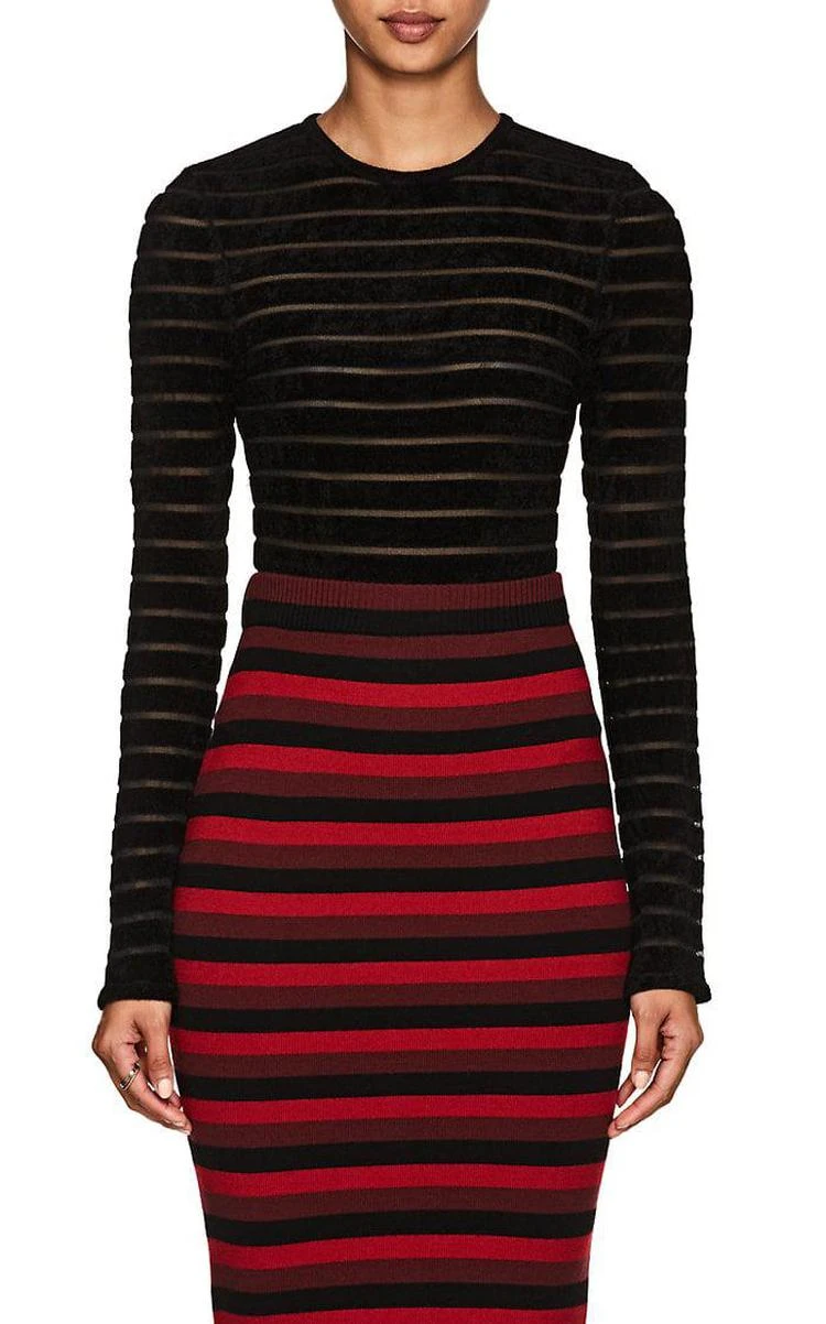商品Ronny Kobo|Chani Velvet-Striped Tulle Bodysuit,价格¥890,第1张图片