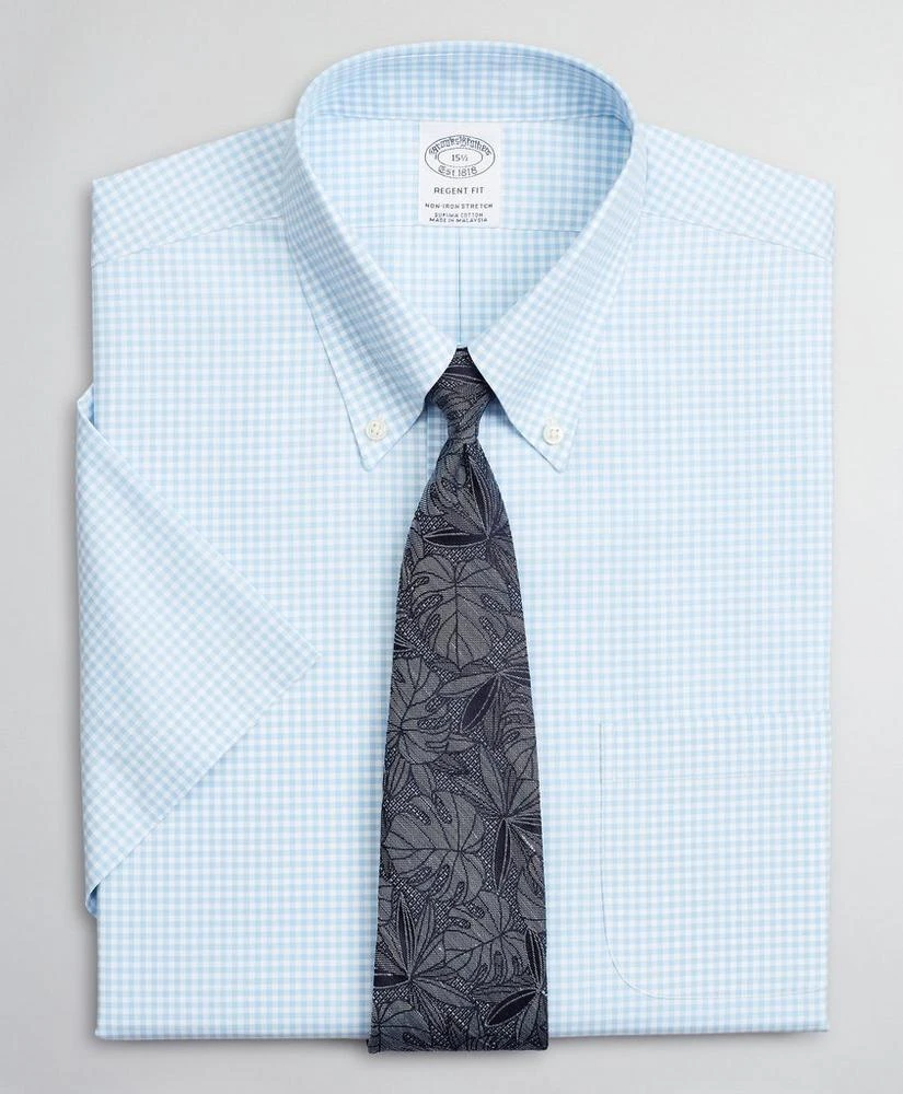 商品Brooks Brothers|Stretch Regent Regular-Fit Dress Shirt, Non-Iron Poplin Short-Sleeve Gingham,价格¥407,第1张图片