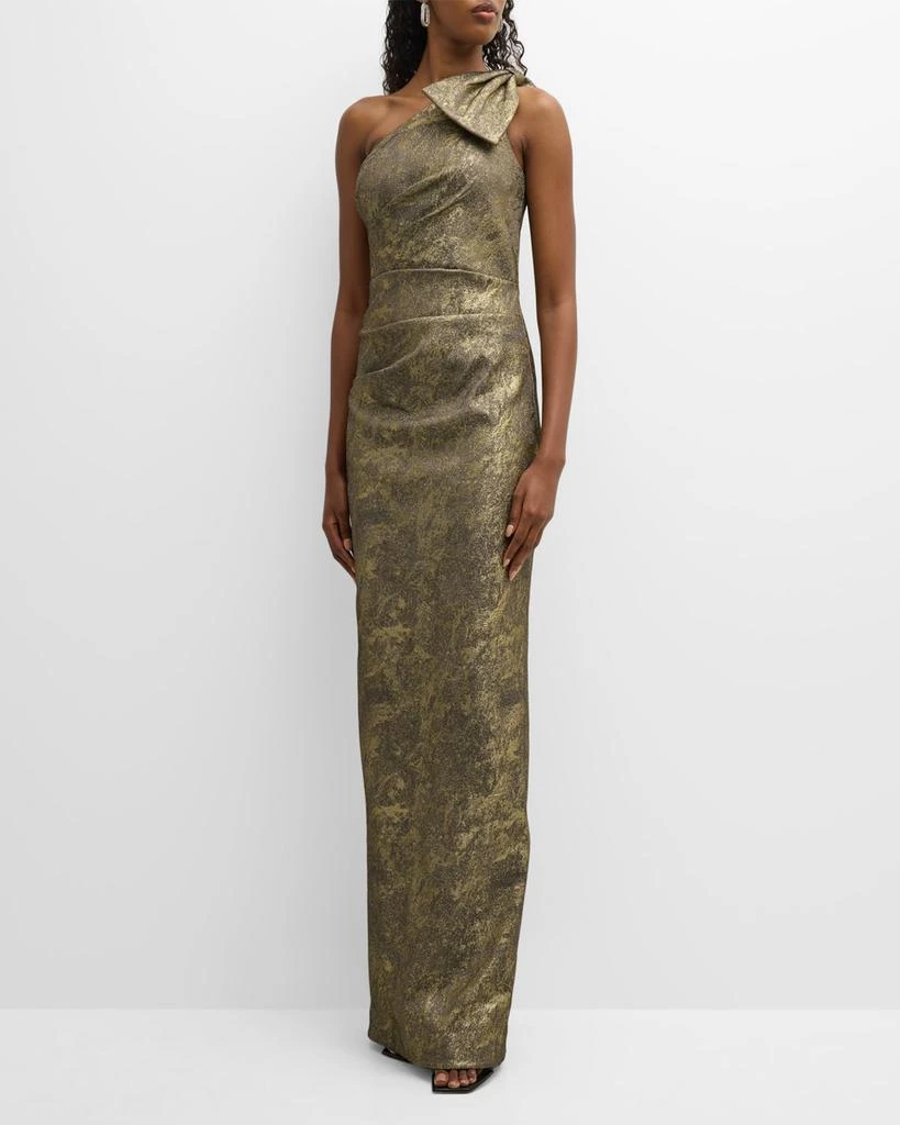 商品Teri Jon|Pleated One-Shoulder Metallic Jacquard Gown,价格¥3368,第2张图片详细描述