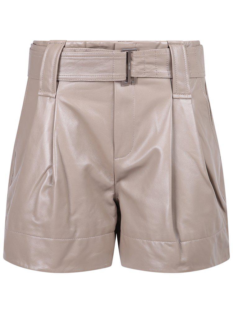 Ganni Belted High-Rise Leather Shorts商品第1张图片规格展示