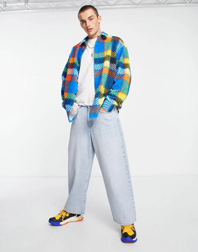 商品ASOS|ASOS DESIGN 90s oversized borg shirt in bright blue check,价格¥187,第3张图片详细描述
