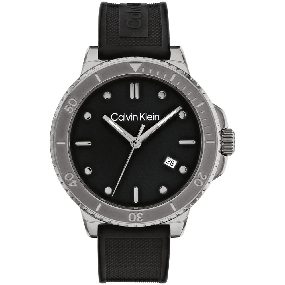 商品Calvin Klein|Men's Black Silicone Strap Watch 44mm,价格¥1081,第1张图片