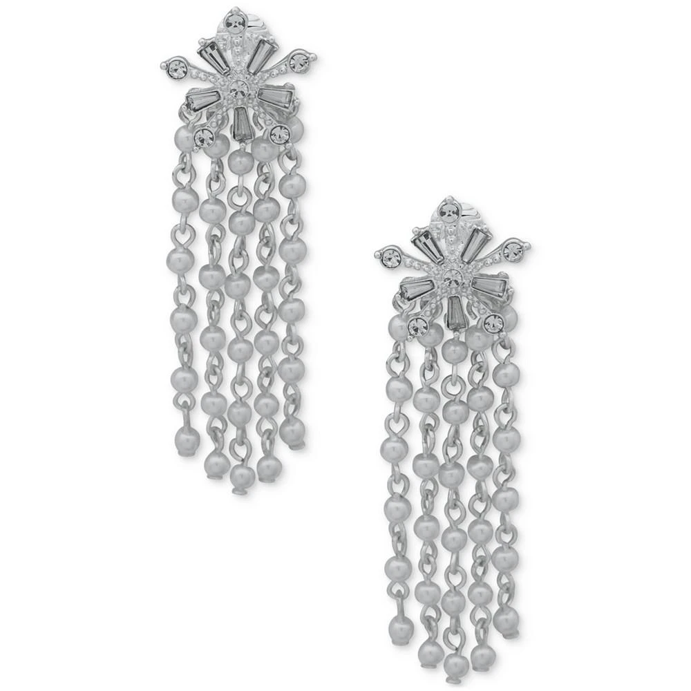 商品Anne Klein|Silver-Tone Mixed Crystal Snowflake & Imitation Pearl Fringe Clip-On Statement Earrings,价格¥238,第1张图片