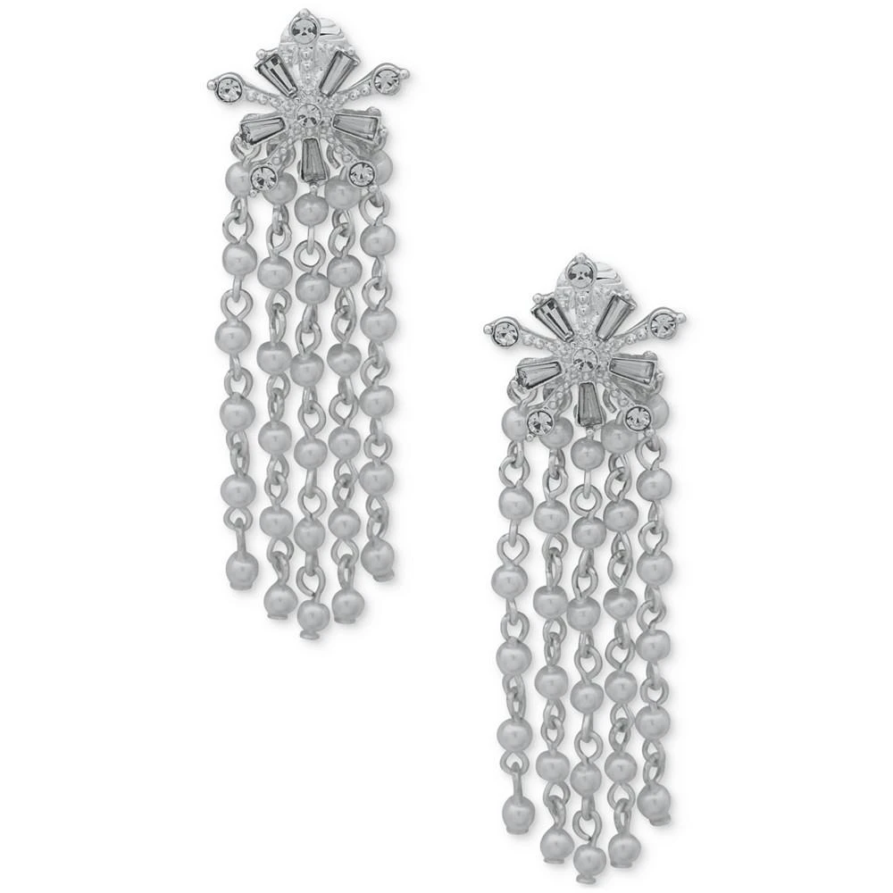 商品Anne Klein|Silver-Tone Mixed Crystal Snowflake & Imitation Pearl Fringe Clip-On Statement Earrings,价格¥88,第1张图片