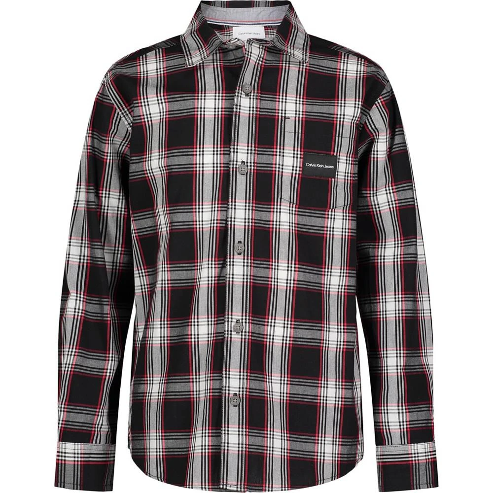 商品Calvin Klein|Big Boys CK Check Logo Long Sleeve Shirt,价格¥191,第1张图片