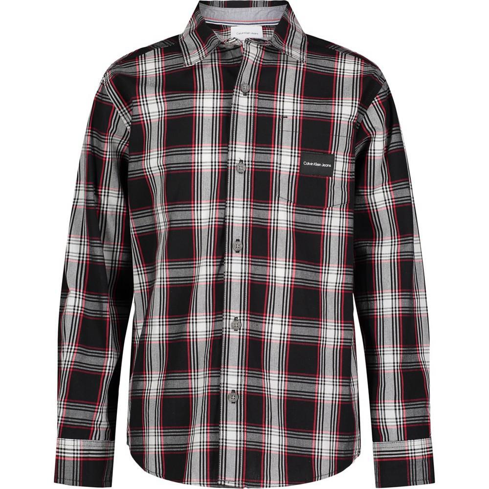 商品Calvin Klein|Big Boys CK Check Logo Long Sleeve Shirt,价格¥223,第1张图片