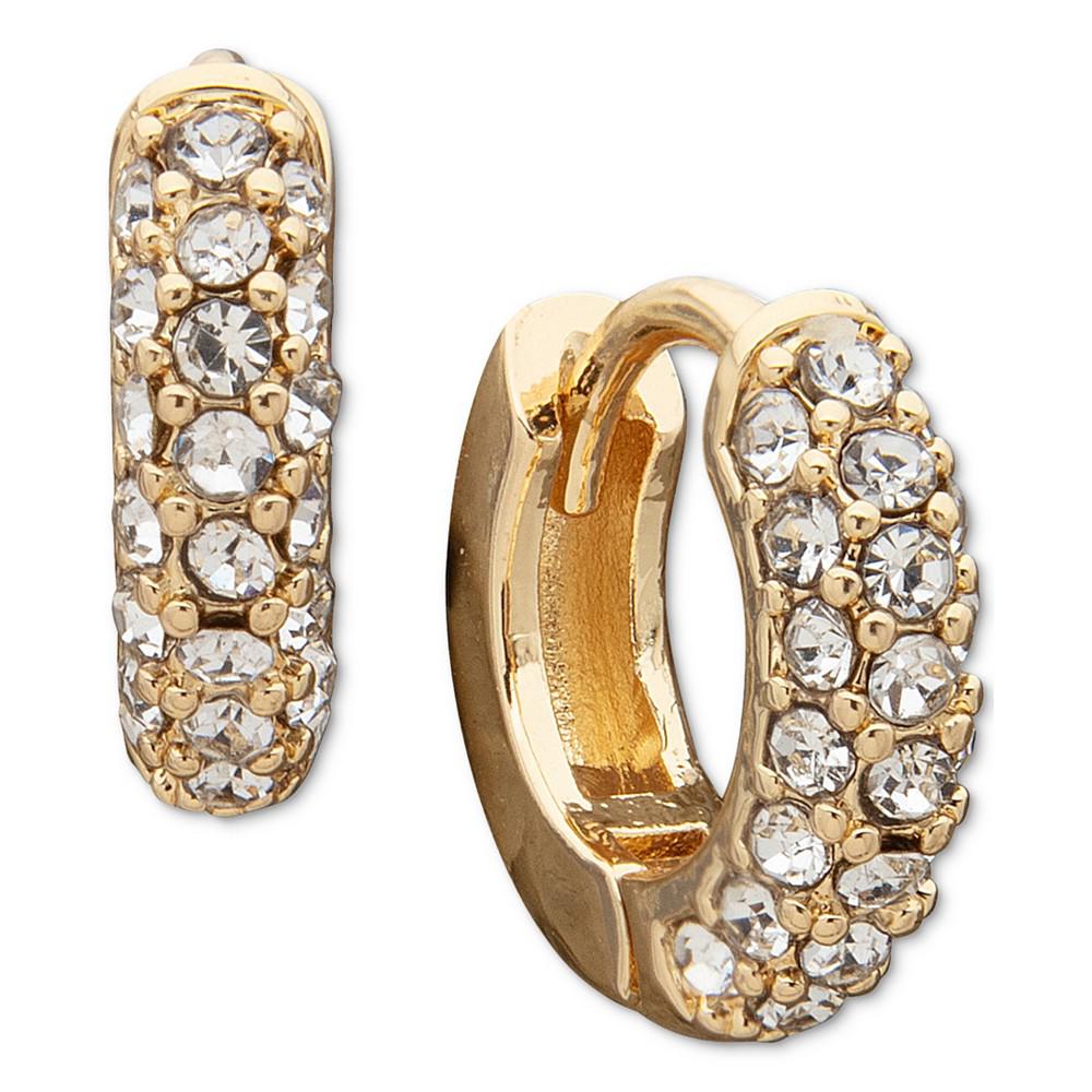 Gold-Tone Pavé Crystal Huggie Hoop Earrings, 0.5"商品第1张图片规格展示