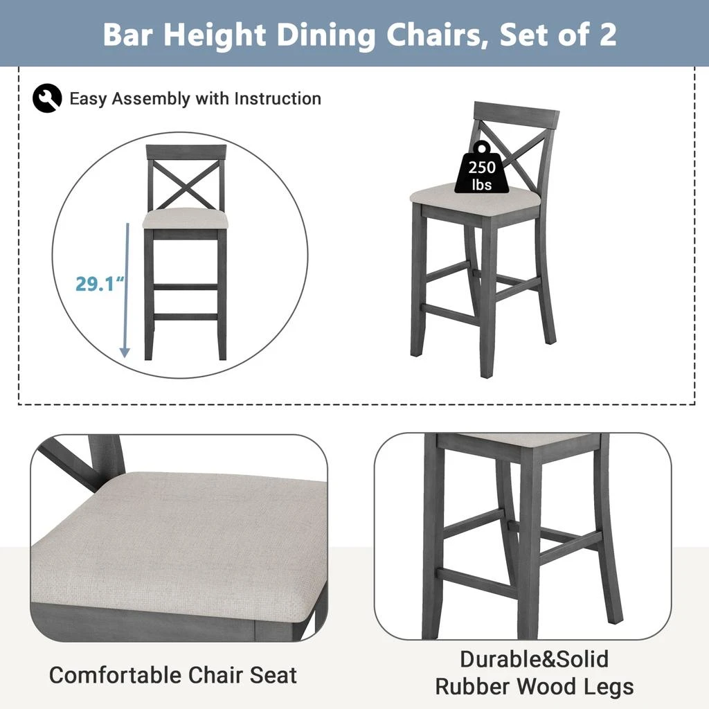 商品Streamdale Furniture|Streamdale Farmhouse 48" Bar Height Dining Set with 2 Chairs, Brown/White/Beige,价格¥3268,第4张图片详细描述