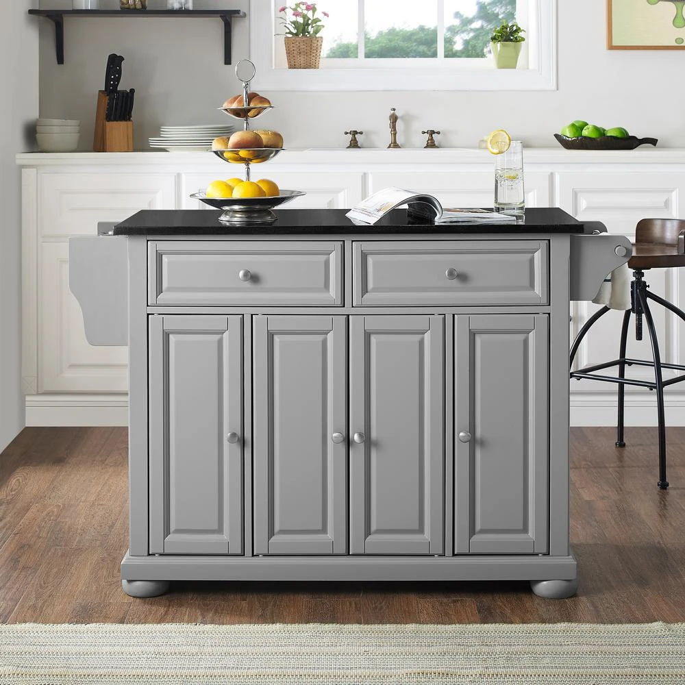 商品Crosley Furniture|Alexandria Granite Top Full Size Kitchen Island/Cart Gray/Black,价格¥5546,第2张图片详细描述