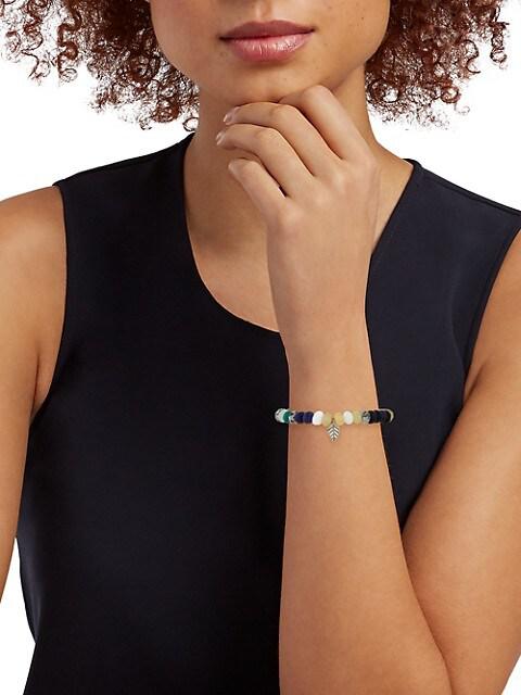 14K White Gold & Azurite Beaded Stretch Bracelet商品第2张图片规格展示