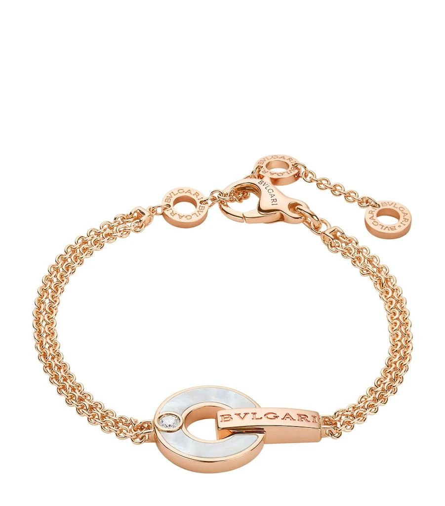 商品BVLGARI|Rose Gold, Diamond and Mother-of-Pearl BVLGARI BVLGARI Openwork Bracelet,价格¥35649,第1张图片