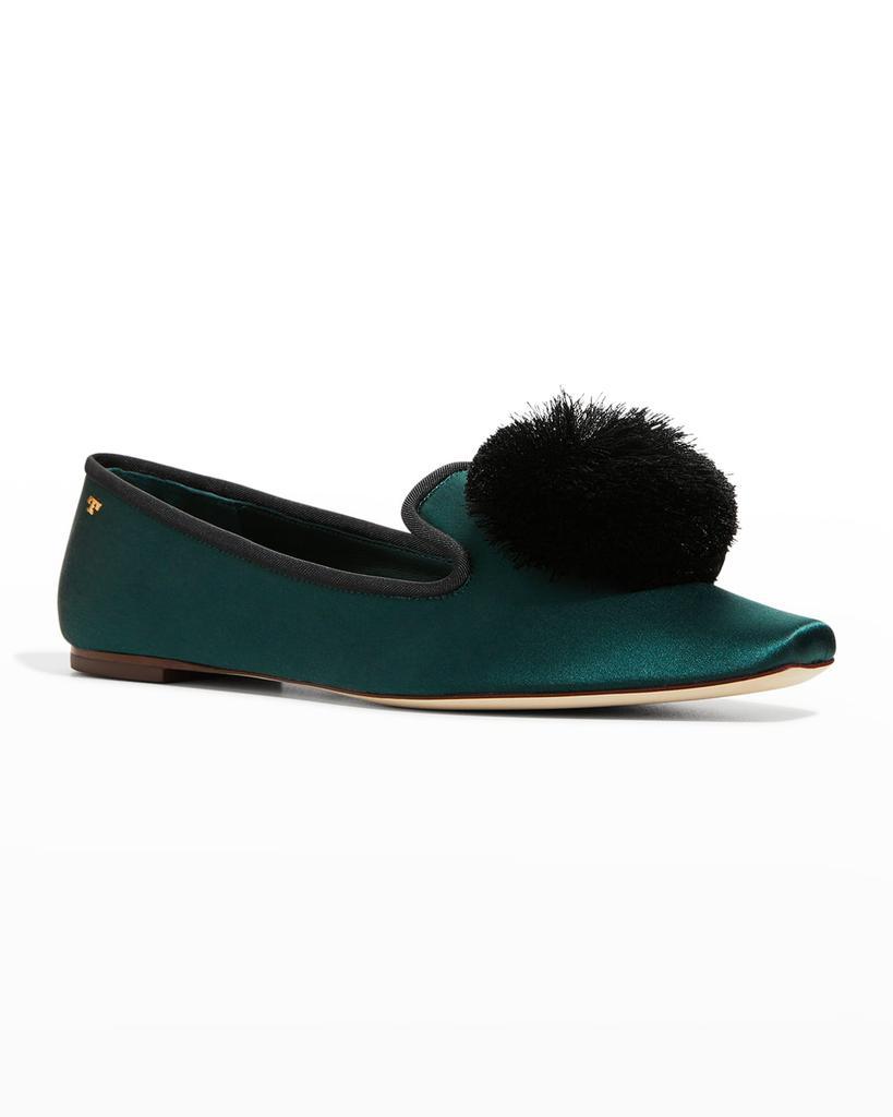 商品Tory Burch|Pom Pom Satin Smoking Slippers,价格¥2411,第4张图片详细描述