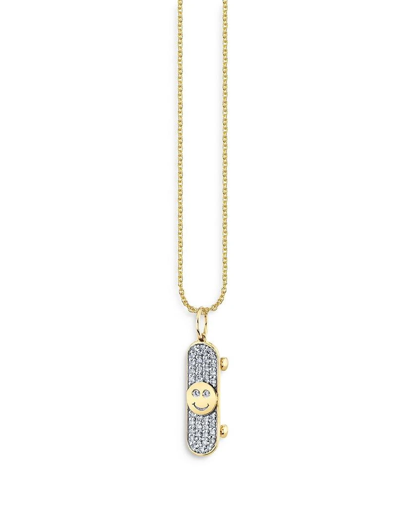 14K Yellow Gold Diamond Happy Face Skateboard Pendant Necklace, 18" 商品