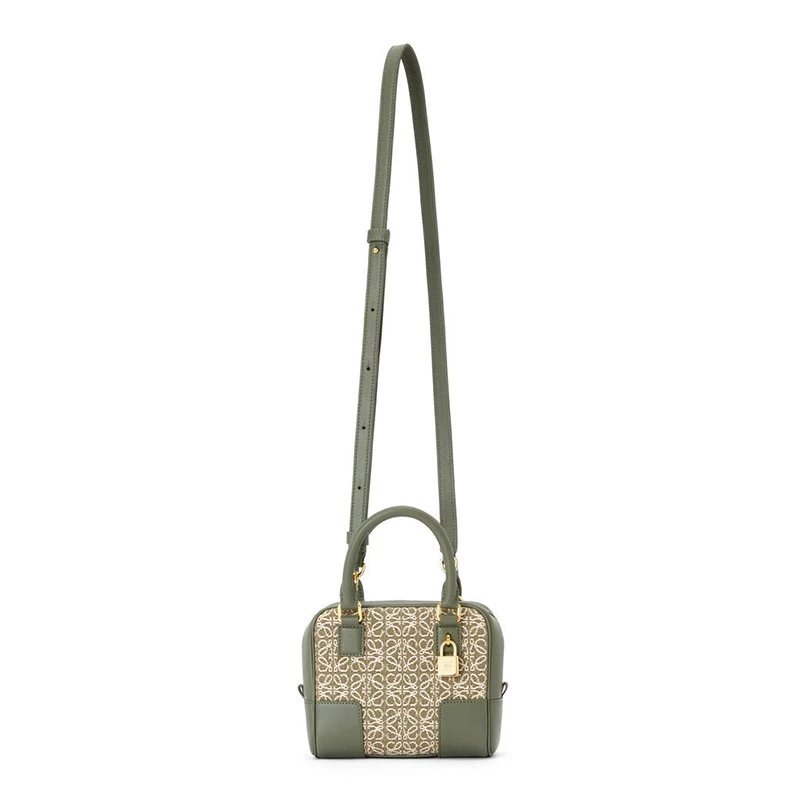 【预售3-7天】LOEWE/罗意威 22新款Amazona 16系列 女士绿色/鳄梨绿徽标提花帆布��配皮饰金锁单肩手提包A039N21X03-4364 商品