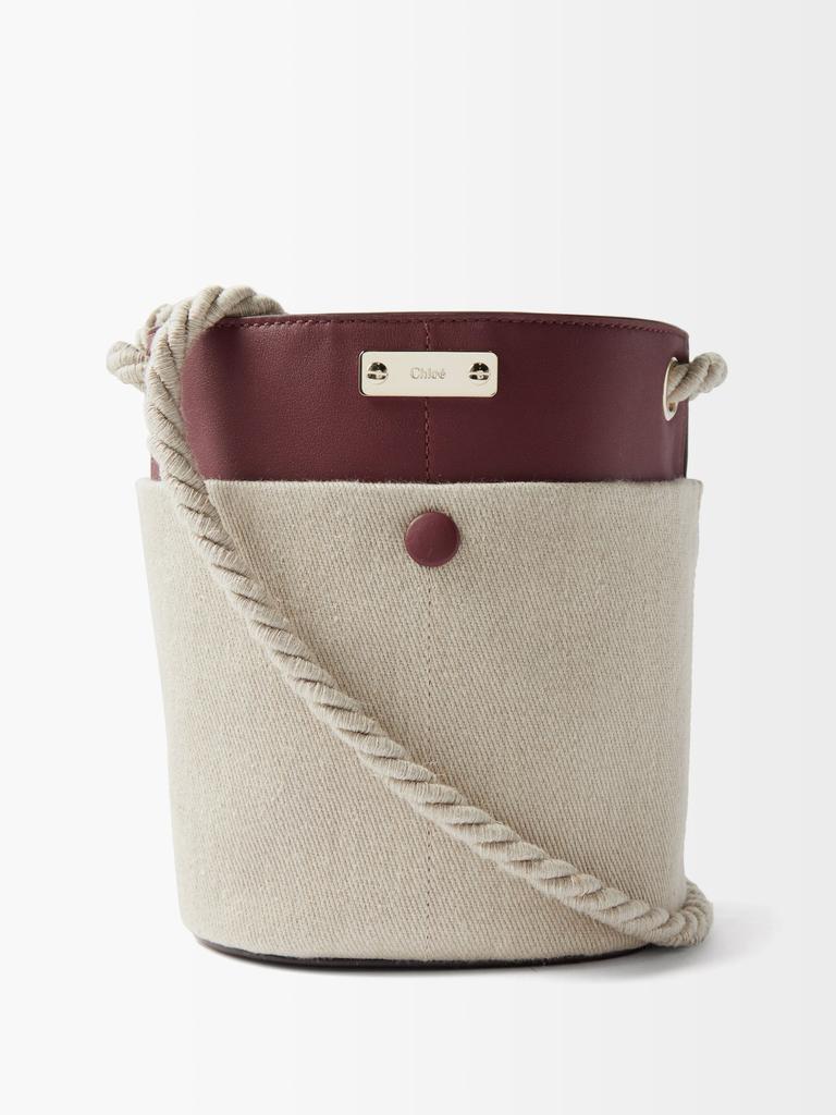 商品Chloé|Logo-plaque linen-twill and leather bucket bag,价格¥9839,第1张图片