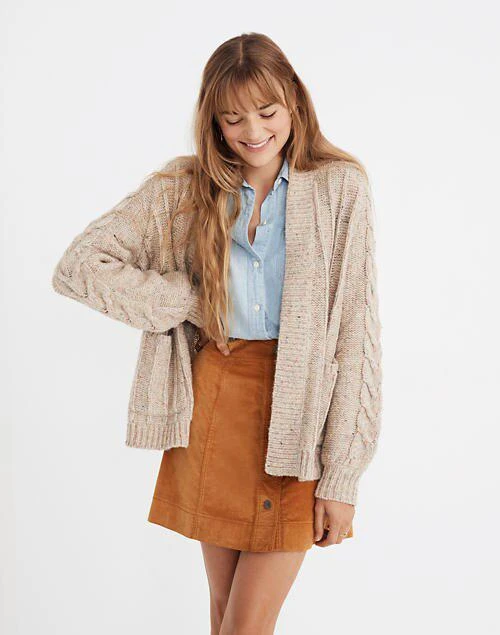 商品Madewell|Bubble-Sleeve Cableknit Cardigan Sweater,价格¥436,第2张图片详细描述