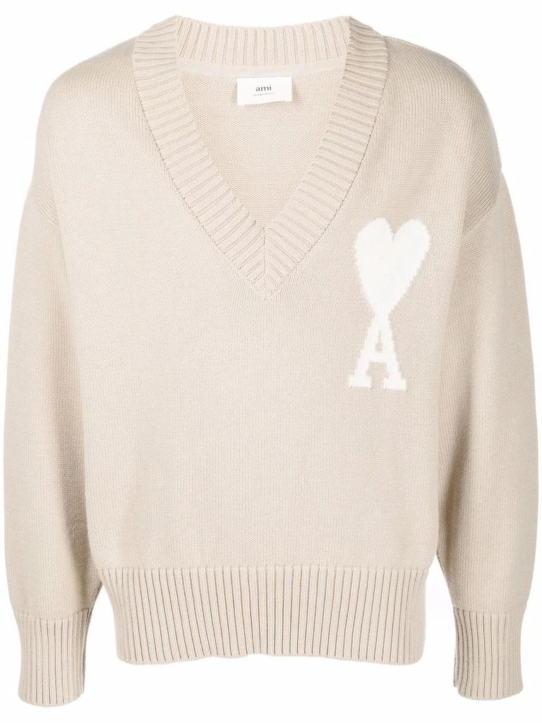 商品AMI|AMI PARIS - Cotton Blend V-necked Sweater,价格¥4087,第1张图片